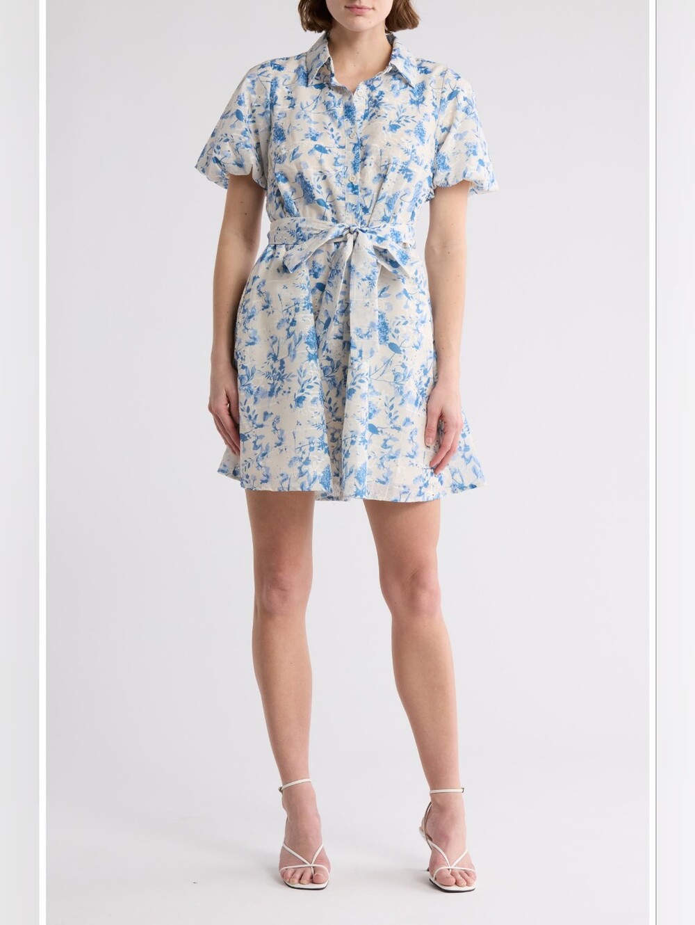 NWT Sam Edelman Embroidered Eyelet Blue Floral Tie-Waist Mini Dress | 6